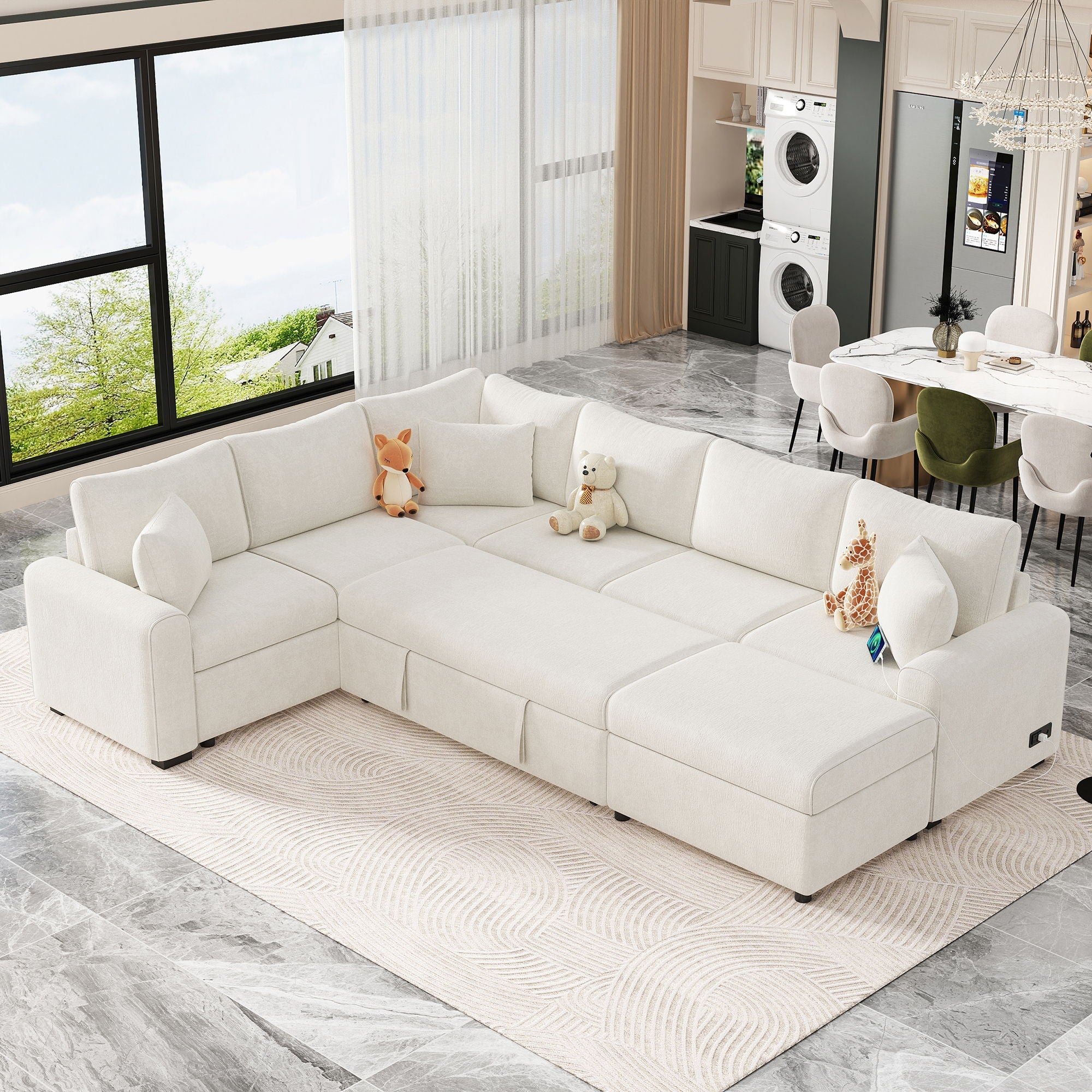 Sectional Sofa Pull-Out Sofa Bed Sleeper With A Storage Ottoman