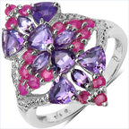 2.58 Carat Genuine Amethyst & Ruby .925 Sterling Silver Ring