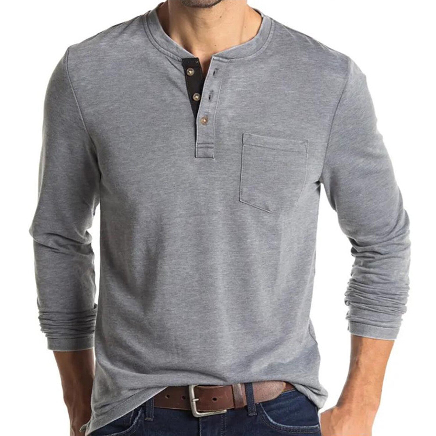 Pocket Henley Long Sleeve // Gray