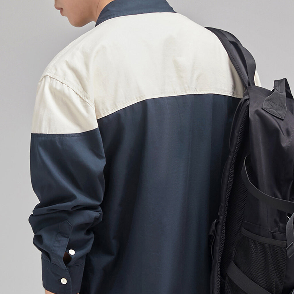 Color Block Button Up // Navy Blue