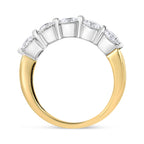 14K White and Yellow Gold 1 1/2 Cttw 2 Prong Cup Set Round-Cut Diamond 5 Stone Ring Band (H-I Color, SI2-I1 Clarity) - Ring Size 7
