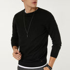 Wool Blend Textured Crewneck Sweater // Black