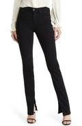 PAIGE Constance High Waist Slit Hem Long Skinny Jeans in Black Shadow, Size 25