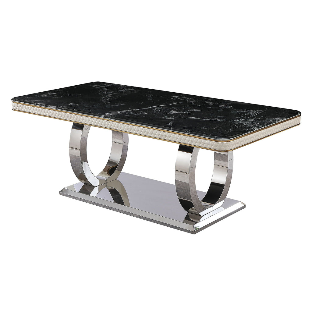 Luxury Modern Dining Table With Faux Marble Top And Dual - Black