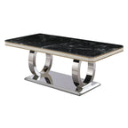 Luxury Modern Dining Table With Faux Marble Top And Dual - Black