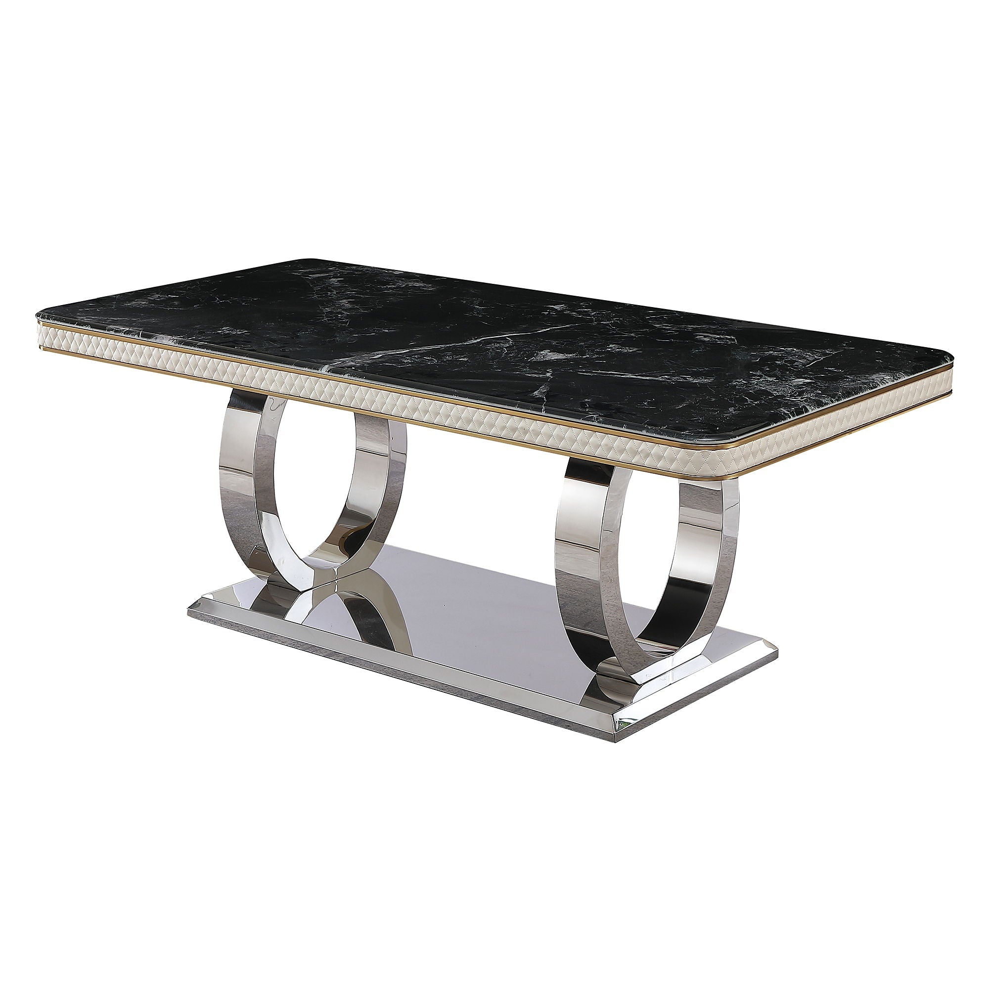 Luxury Modern Dining Table With Faux Marble Top And Dual - Black