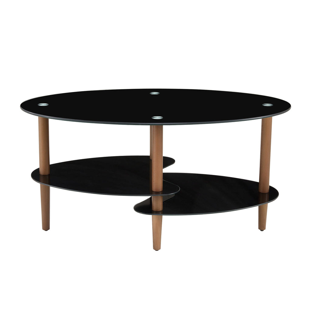 Oval Glass Coffee Table - Brown / Black
