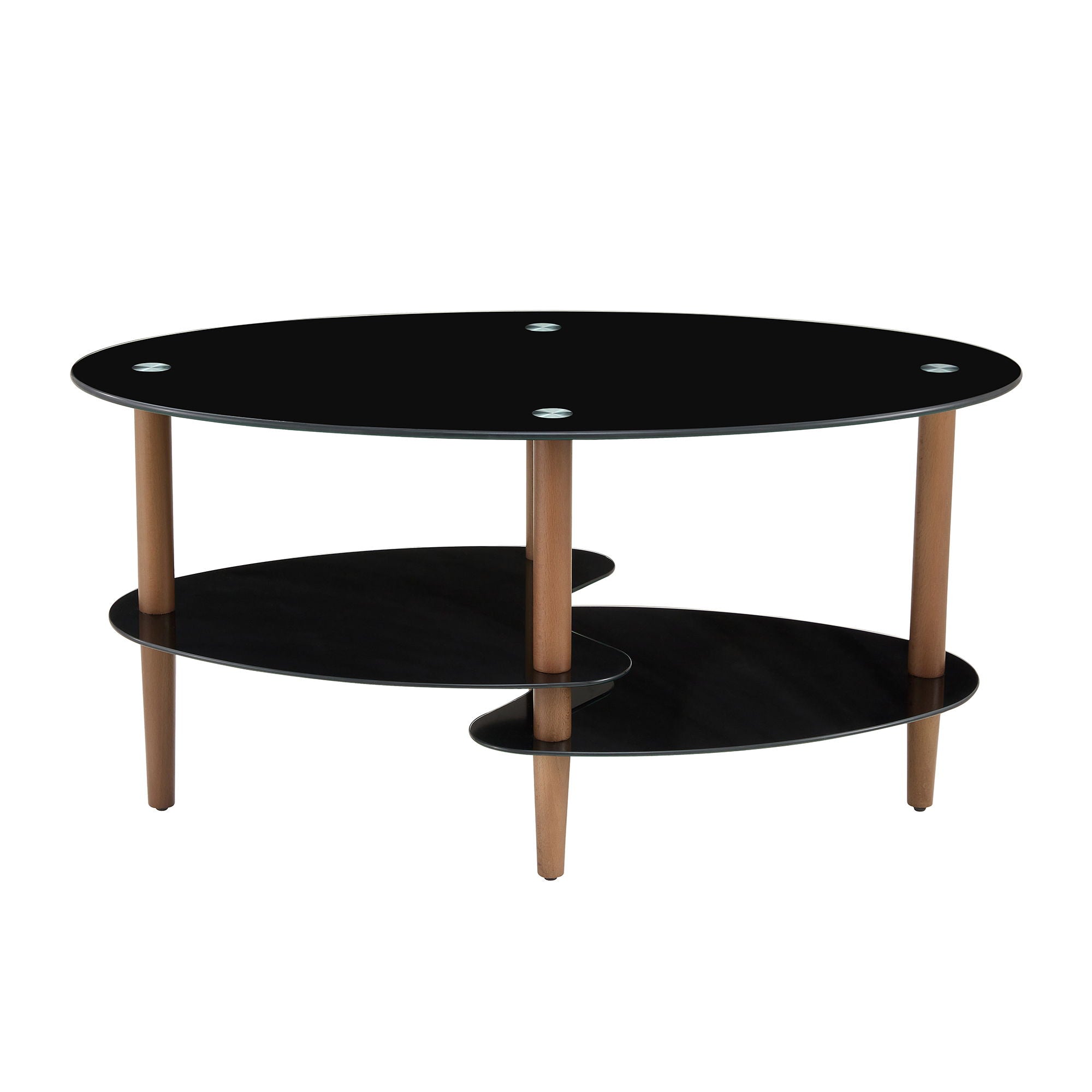 Oval Glass Coffee Table - Brown / Black