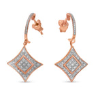 10K Rose Gold Plated Sterling Silver Round Cut Diamond Cushion Dangle Earrings (0.04 cttw, H-I Color, I2-I3 Clarity)