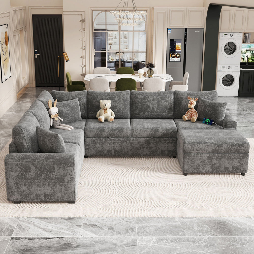 Sectional Sofa Pull-Out Sofa Bed Sleeper With A Storage Ottoman