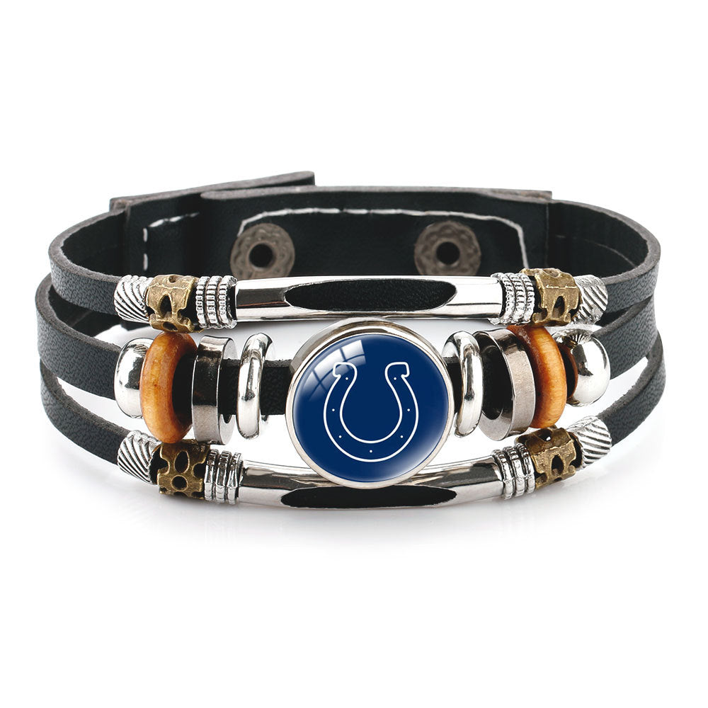 Leather Sports Team Logo Bracelet – Adjustable Fans Wristband Gift for Game Day & Holidays
