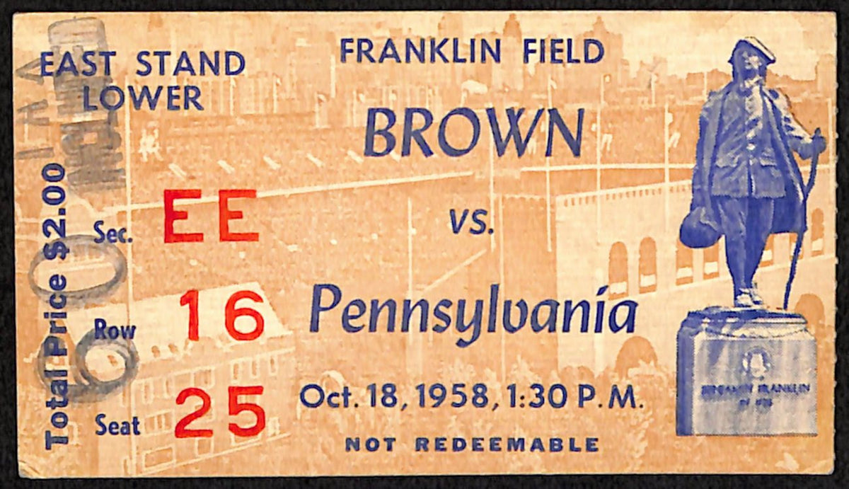 October 18, 1958 Brown vs Penn College Football Game Ticket Stub 189873