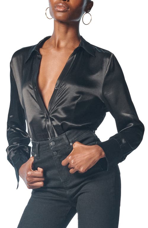 OWN Satin Button-Up Shirt in Black, Size 6