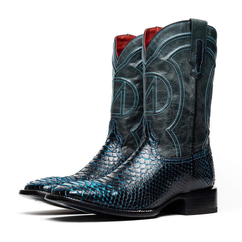 Western Collection Missouri // Python Leather Cowboy Boot // Black + Blue