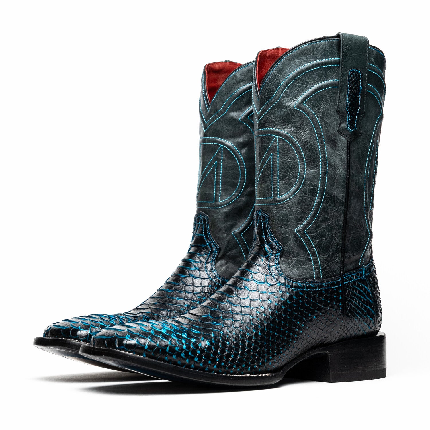 Western Collection Missouri // Python Leather Cowboy Boot // Black + Blue