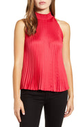 1. STATE Womens Red Pleated Sleeveless Halter Top Size: XS