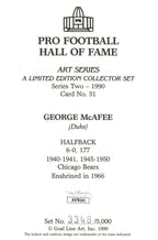 George McAfee HOF Autographed Goal Line Art GLAC Postcard Bears JSA 181001
