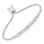 0.74 Carat Genuine Aquamarine and White Sapphire .925 Sterling Silver Bracelet