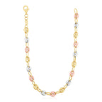 14k Tri Color Gold High Polish Puffed Mariner Link Chain