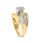 14K Yellow Gold 2-1/3 Cttw Diamond Cluster Channel Set Chevron Shaped Band Engagement Ring & Wedding Band Set