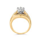 14K Yellow Gold 2-1/3 Cttw Diamond Cluster Channel Set Chevron Shaped Engagement Ring (H-I Color, SI1-SI2 Clarity) - Ring Size 7