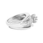 14K White Gold 1.0 Cttw Round and Baguette Diamond Cluster Bridal Set