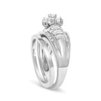14K White Gold 1.0 Cttw Round and Baguette Diamond Cluster Bridal Set
