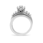 14K White Gold 1.0 Cttw Round and Baguette Diamond Cluster Bridal Set