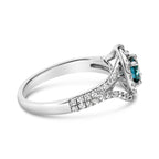 14K White Gold 1-1/3 Cttw White & Blue Diamond Interweaving Double Halo Cocktail Statement Ring (G-H and Fancy Blue Color, SI2-I1 Clarity) - Size 6