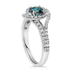 14K White Gold 1-1/3 Cttw White & Blue Diamond Interweaving Double Halo Cocktail Statement Ring (G-H and Fancy Blue Color, SI2-I1 Clarity) - Size 6