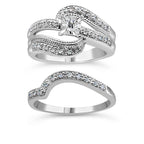 .925 Sterling Silver 1/3 Cttw Round Diamond Crisscross Engagement Ring Bridal Set (H-I Color, I1-I2 Clarity ) - Size 7