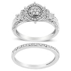 .925 Sterling Silver 1/3 Cttw Diamond 7 Stone Cluster and Halo Engagement Ring and Wedding Band Set (I-J Color, I1-I2 Clarity) - Size 7