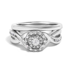 .925 Sterling Silver 1/7 Cttw Diamond Halo Bypass Engagement Ring and Wedding Band Set (I-J Color, I3 Clarity)- Size 7