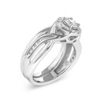 .925 Sterling Silver 1/7 Cttw Diamond Halo Bypass Engagement Ring and Wedding Band Set (I-J Color, I3 Clarity)- Size 7