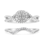 .925 Sterling Silver 1/6 Cttw Diamond Composite Halo and Split Shank Bridal Set Ring and Band  (I-J Color, I3 Clarity)