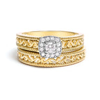 14K Yellow Gold Plated .925 Sterling Silver 1/5 Cttw Diamond Halo and Milgrain Finish Engagement Ring Bridal Set (I-J Color I3 Clarity) - Size 7