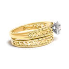 14K Yellow Gold Plated .925 Sterling Silver 1/5 Cttw Diamond Halo and Milgrain Finish Engagement Ring Bridal Set (I-J Color I3 Clarity) - Size 7