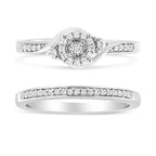 .925 Sterling Silver 1/4 Cttw Diamond Halo and Swirl Engagement Ring and Wedding Band Set (I-J Color, I3 Clarity)- Ring Size 7