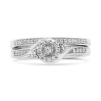 .925 Sterling Silver 1/4 Cttw Diamond Halo and Swirl Engagement Ring and Wedding Band Set (I-J Color, I3 Clarity)- Ring Size 7