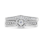 .925 Sterling Silver 1/3 Cttw Diamond Halo and Pave Shank Engagement Ring Set (I-J Color, I3 Clarity) - Ring Size 7