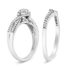 .925 Sterling Silver 1/3 Cttw Composite Diamond Frame Bypass Bridal Set Ring and Band (I-J Color, I2-I3 Clarity) - Ring Size 7