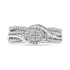 .925 Sterling Silver 1/3 Cttw Composite Diamond Frame Bypass Bridal Set Ring and Band (I-J Color, I2-I3 Clarity) - Ring Size 7
