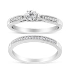 .925 Sterling Silver 1/3 Cttw Diamond Classic Engagement Ring Bridal Set with Milgrain (I-J Color, I3 Clarity) - Ring Size 7