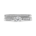 .925 Sterling Silver 1/3 Cttw Diamond Classic Engagement Ring Bridal Set with Milgrain (I-J Color, I3 Clarity) - Ring Size 7