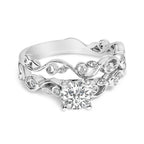 14K White Gold Lab Grown Diamond 1.0 Cttw Vintage Style Engagement Ring and Band Set - Ring Size 5