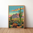 Vintage Postcard Style Desert Landscape Saguaro Art Print