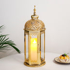 Moroccan Candle Lantern 37cm High Gold Candle Holder with Tempered Glass （40pcs）