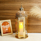 Moroccan Candle Lantern 37cm High Gold Candle Holder with Tempered Glass （40pcs）