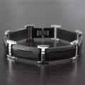 Carbon Fiber Inlay + Stainless Steel Textured Link Bracelet // Black Plated