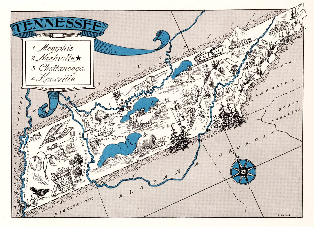 Vintage Map of Tennessee 1931